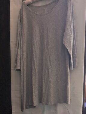 Joan Vass Light Heather Gray Scoop Neck Tunic 35" Length